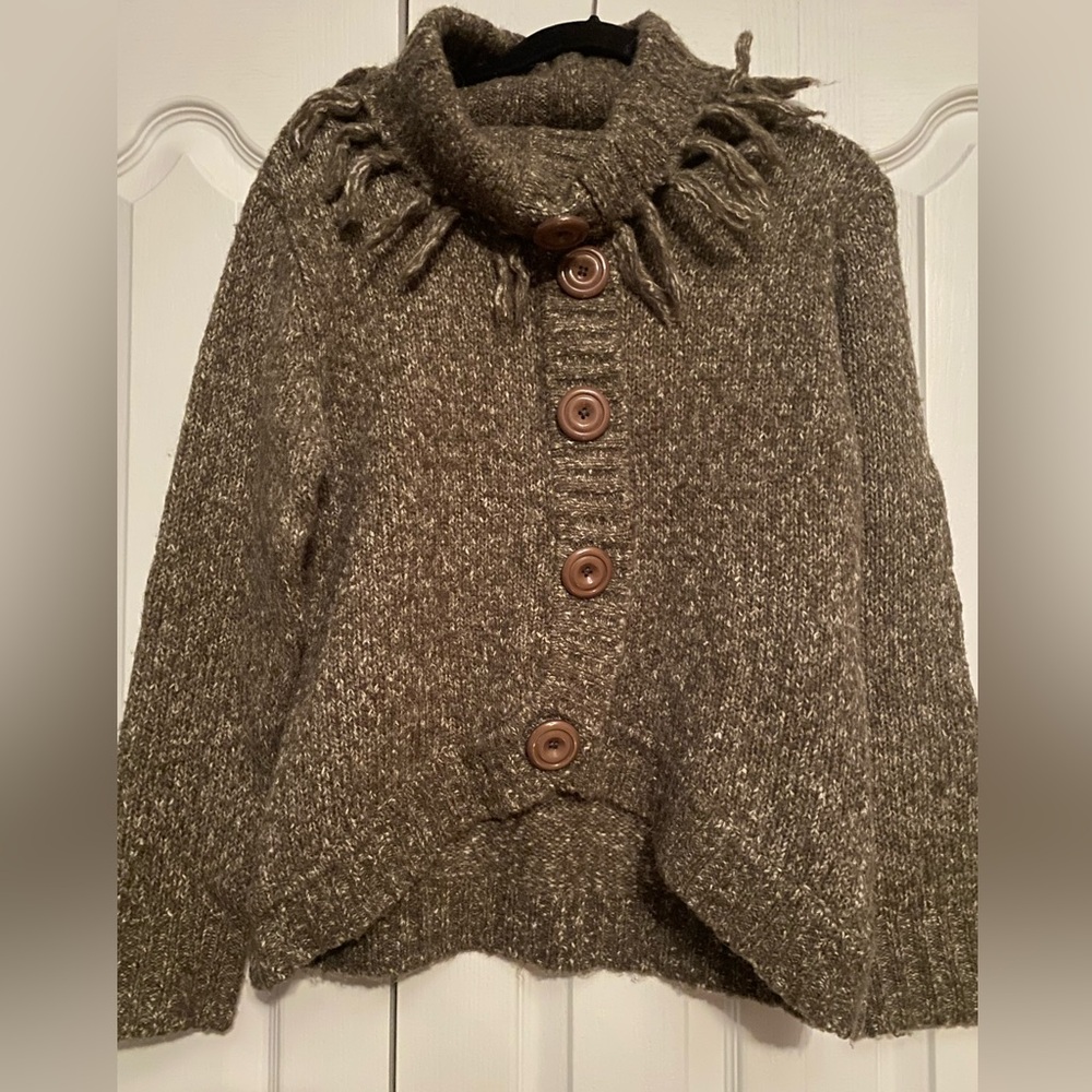 Cozy Brown Faux Button-Up Alpaca blend Women's Sweater